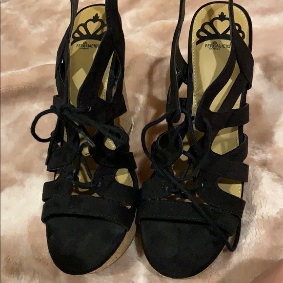 Fergalicious black lace up wedges, size 8 - Picture 1 of 3